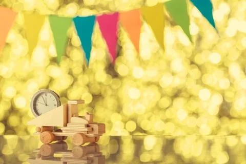Background for Your design, festive flags. Wooden truck is bringing us a new 스톡 사진