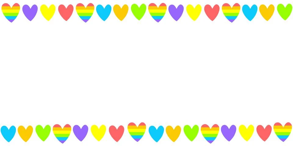 Backgrounds, frames of small color and rainbow hearts. Horizontal top and bot Stock Illustration