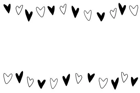Backgrounds, frames of small outline black hearts. Hand drawn love romance th Stock Illustration