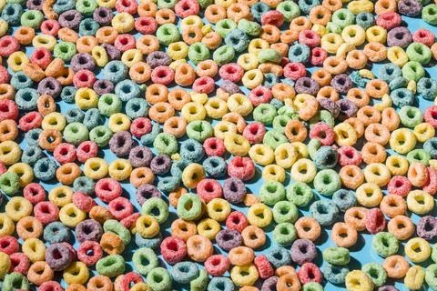 Backgrounds made with colorful cereal loop rings Stock-Fotos