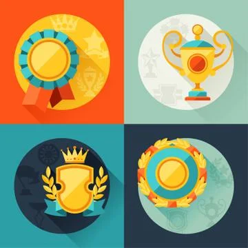 Backgrounds with trophy and awards in flat design style Stock Illustration
