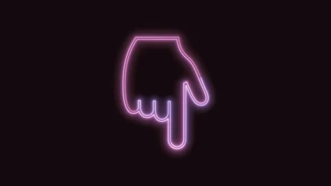 Backhand Index Pointing Down Icon Neon Seamless Loop with Black Background 4K Video stock 311300929