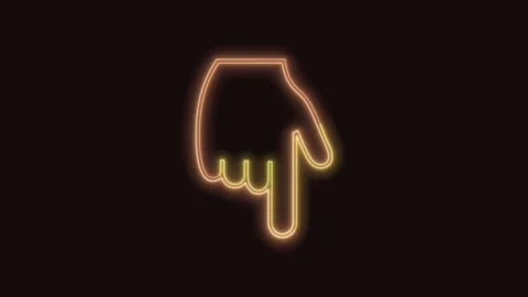 Backhand Index Pointing Down Icon Neon Seamless Loop with Black Background 4K Video stock 311429387