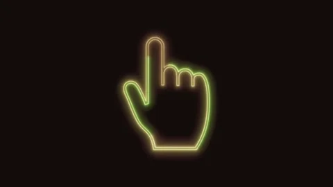 Backhand Index Pointing Up Icon Neon Seamless Loop 4K (Black Background) Video stock 310357142