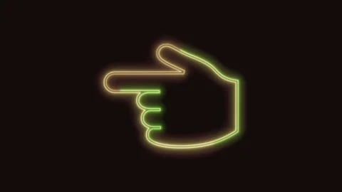 Backhand Index Pointing Left Icon Neon Seamless Loop 4K (Black Background) Video stock 310357139
