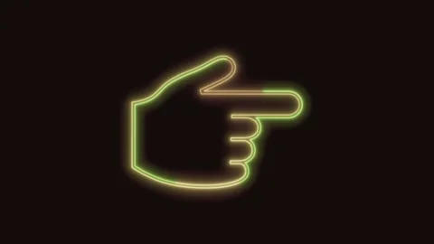 Backhand Index Pointing Right Icon Neon Seamless Loop 4K (Black Background) Video stock 310357141