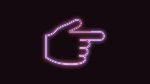 Backhand Index Pointing Right Icon Neon Seamless Loop with Black Background 4K Video stock 311300942