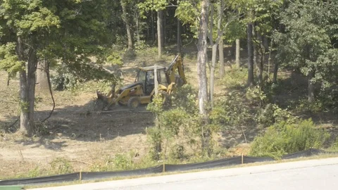 Backhoe Clearing Trees Stock Footage 92123710