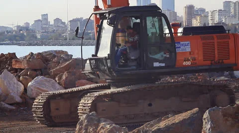 Backhoe crawler loader, rough terrain excavator Stock Footage 22726376