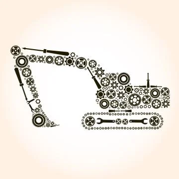 Backhoe icon of tractor from gears. vector eps10 Illustrazione stock