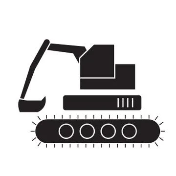 Backhoe loader black vector concept icon. Backhoe loader flat illustration, sign Stock Illustration