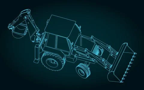 Backhoe loader blueprint Stock Illustration