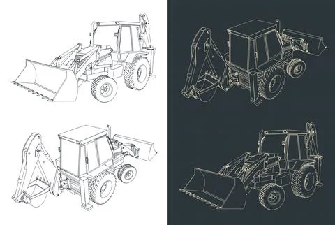 Backhoe loader blueprints Illustrazione stock