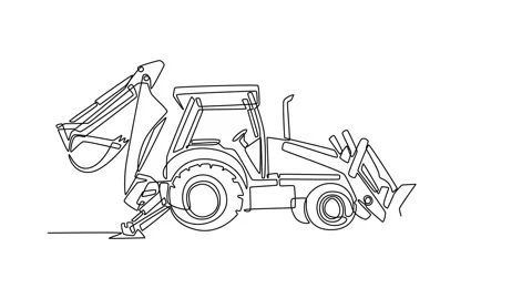 Backhoe loader with both its front bucket and rear digger arm visible Video stock 326297148