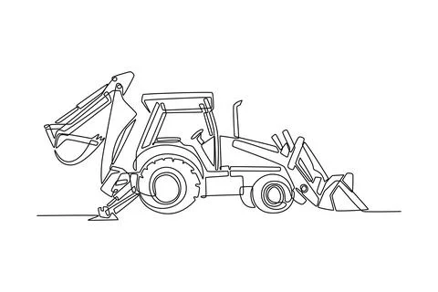 Backhoe loader with both its front bucket and rear digger arm visible Stock Illustration