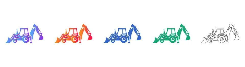 Backhoe Loader Construction Equipment Icon Set 스톡 일러스트