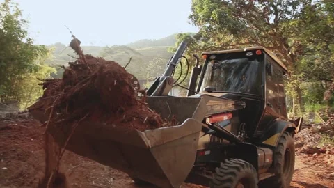 Backhoe loader: Excavator Machine Work On Construction Site / Pan 库存影片 147702021