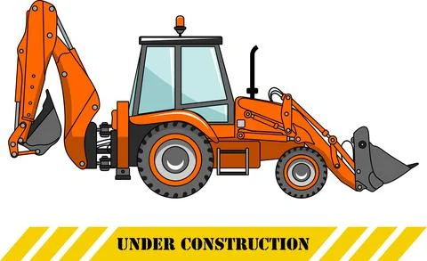 Backhoe loader. Heavy construction machines. Vector illustration Stock Illustration