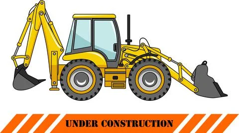 Backhoe loader. Heavy construction machines. Vector illustration Stock Illustration