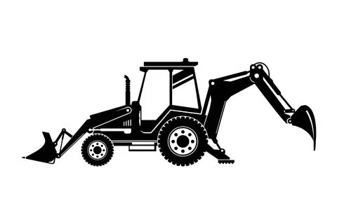 Backhoe loader silhouette. Heavy construction machinery Stock Illustration