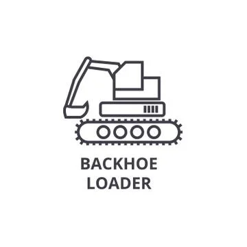 Backhoe loader vector line icon, sign, illustration on background, editable Stock Illustration