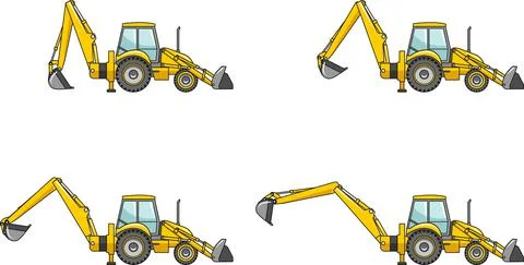 Backhoe loaders. Heavy construction machines. Vector illustration Illustrazione stock