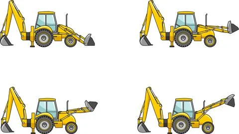 Backhoe loaders. Heavy construction machines. Vector illustration Illustrazione stock