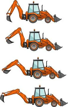 Backhoe loaders. Heavy construction machines. Vector illustration Stock Illustration