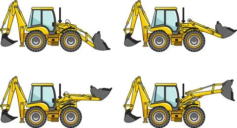 Backhoe loaders. Heavy construction machines. Vector illustration Illustrazione stock