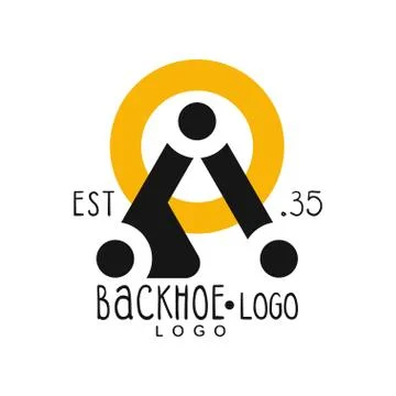Backhoe logo design, estd 1935, excavator equipment service yellow and black Stock Illustration