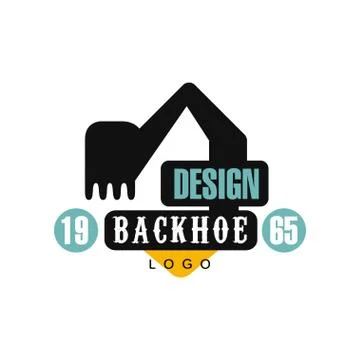 Backhoe logo design, estd 1965, excavator equipment service label vector Stock Illustration