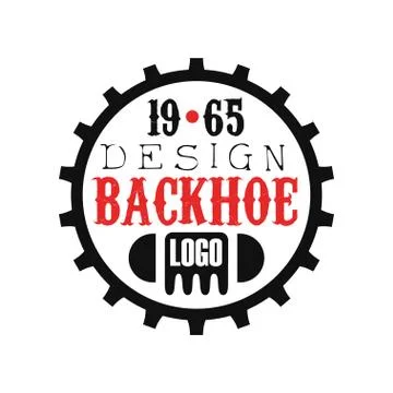 Backhoe logo design, estd 1965, excavator equipment service round label vector Stock Illustration