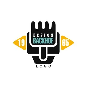 Backhoe logo design, estd 1965, excavator equipment service label vector Stock Illustration