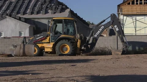 Backhoe parked at construction site Stock Footage 45515766