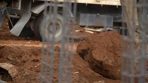 Backhoe Tractor Digging 2 Pack Foundation Construction Industry Work Stock Footage 347925560