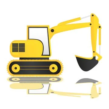 Backhoe on white background with reflection, vector illustration Stock Illustration