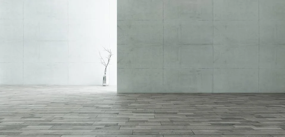 Backlight empty room with concrete wall and wooden floor realistic 3D renderi Stock Illustration