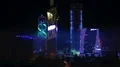 Backlighting Alphabet tower and Radisson Blue hotel in twilight, Batumi, Georgia HD Footage