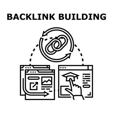 Backlink building process with website linking illustration Stock Illustration