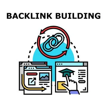 Backlink building process with website linking illustration Ilustración de archivo