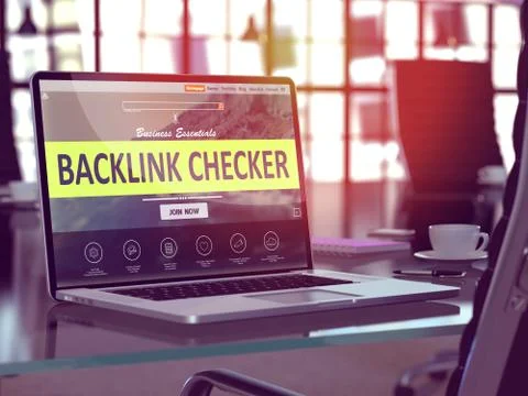 Backlink Checker on Laptop in Modern Workplace Background Illustrazione stock