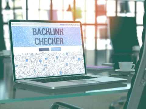 Backlink Checker on Laptop in Modern Workplace Background Stock Illustration