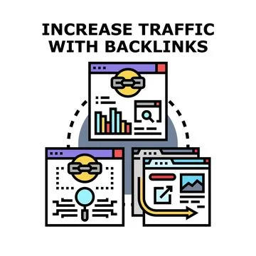 Backlinks increasing website traffic and seo strategy Stock Illustration