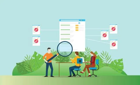 Backlinks seo website development to increase traffic visitor - vector illust Stock Illustration