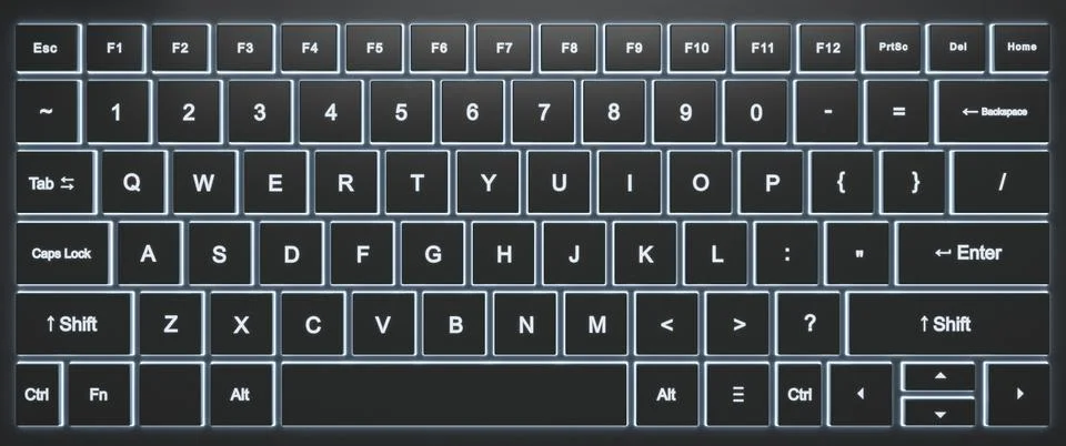 Backlit computer keyboard. Close-up. View from the top. Stock Illustration