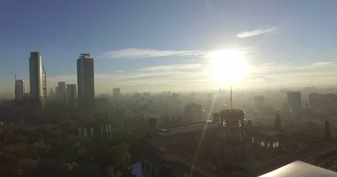 Backlit drone approach of Chapultepec Castle. Stock Footage 126048599