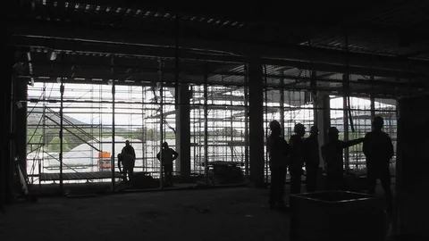 Backlit general view of interior hospital being built. 스톡 동영상 99975080