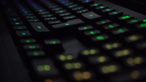 Backlit Illuminated Keyboard Keys in a Close-up Zoom In. Stock Footage 101256157