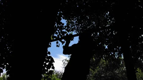  Backlit man doing street workout on a sports equipment in the fresh air. Stock Footage 196417606