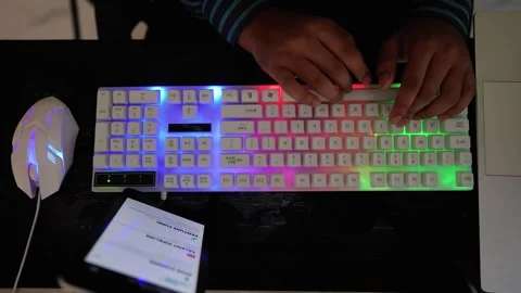 Backlit Mechanical Keyboard and Mouse Setup Stock Footage 317737358